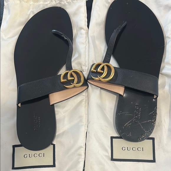 Gucci Black and Gold Sandals - Picture 1 of 9